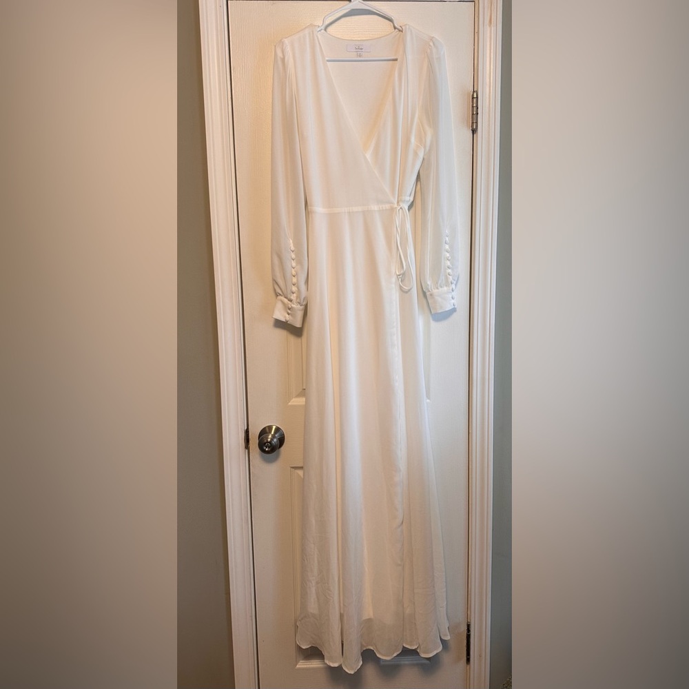 Lulu's White Long Sleeve Wrap Maxi Dress - Picture 3 of 6